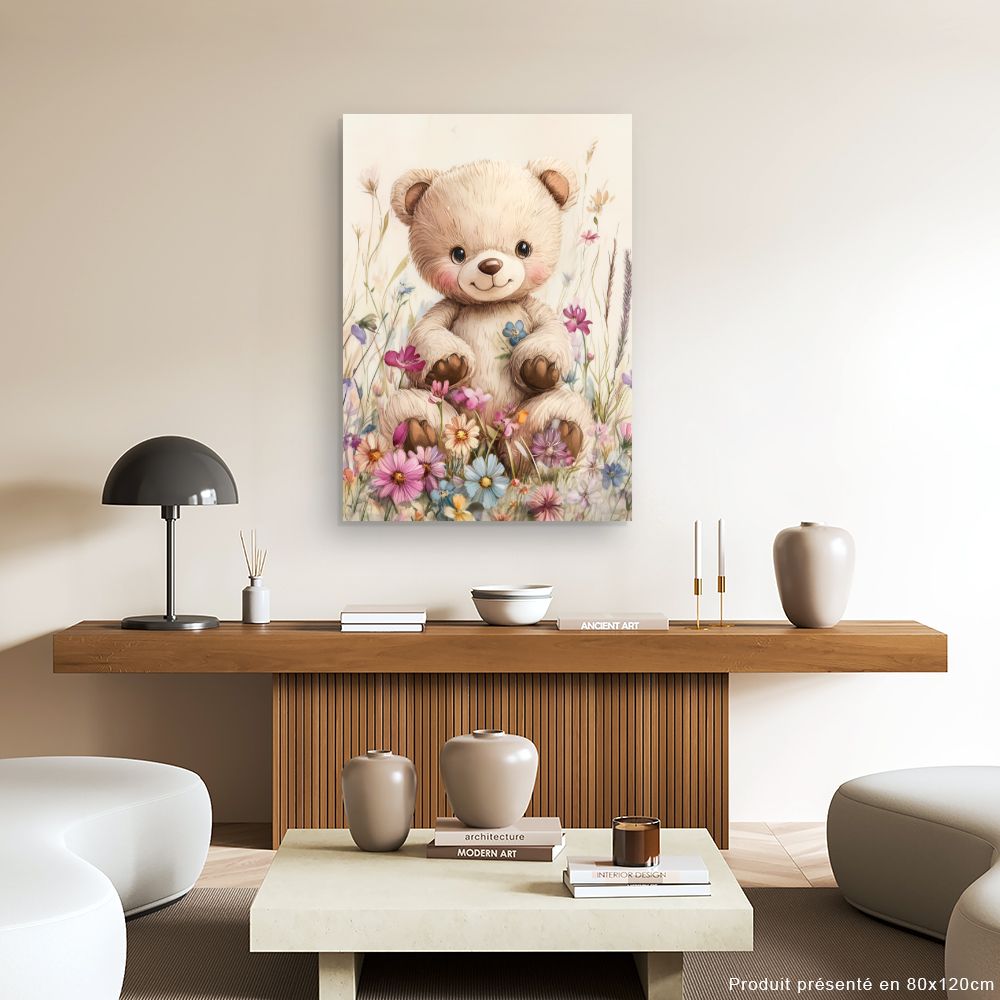 Tableau imprimé pour enfants 'Ourson fleuri'