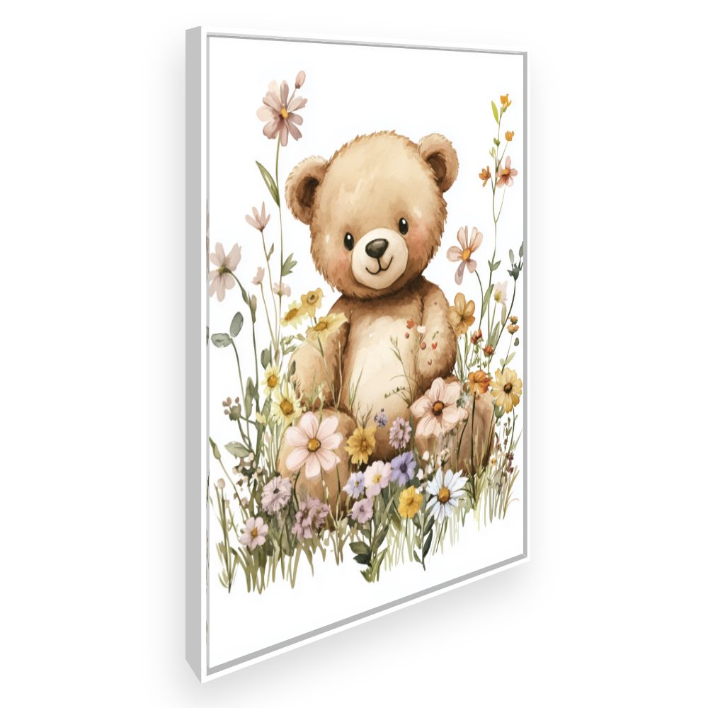 Tableau imprimé pour enfants 'Ours dans fleurs'