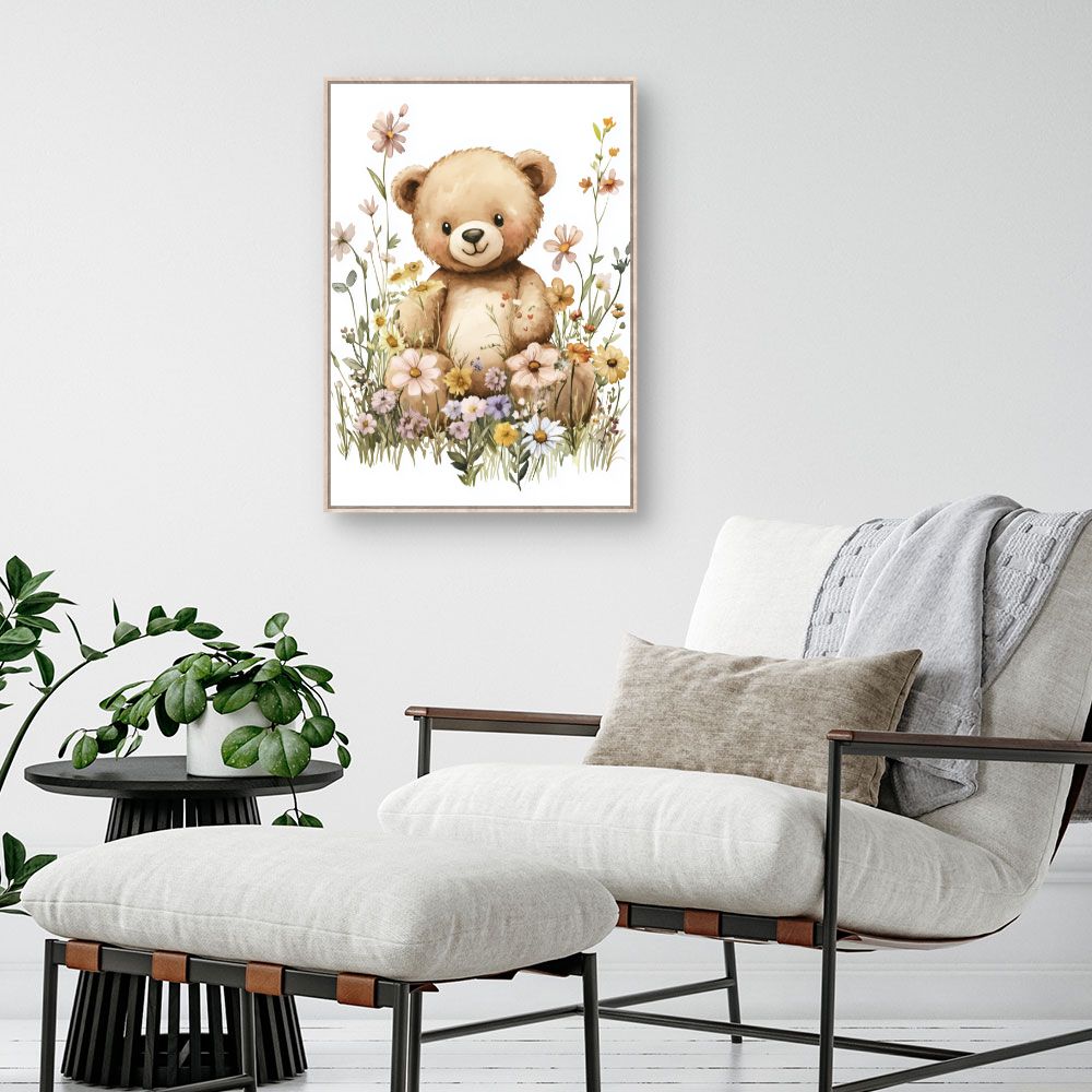 Tableau imprimé pour enfants 'Ours dans fleurs'