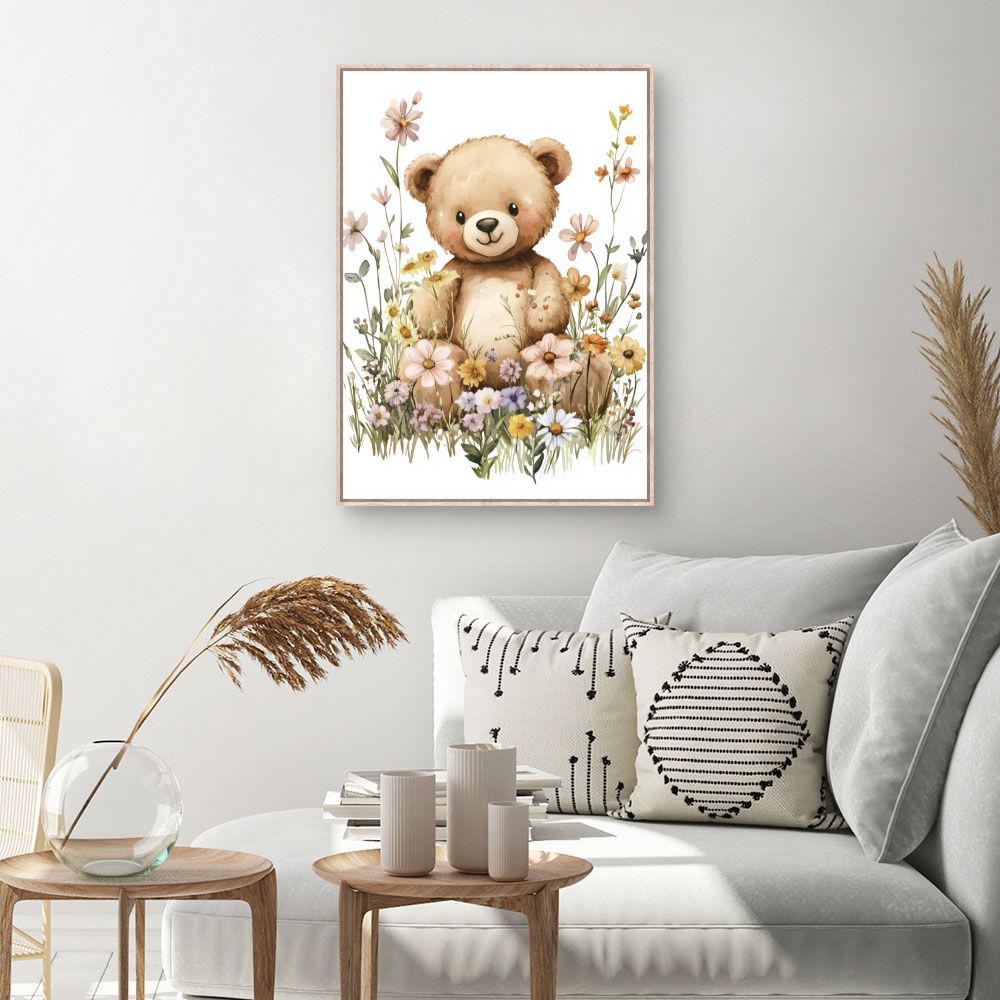 Tableau imprimé pour enfants 'Ours dans fleurs'