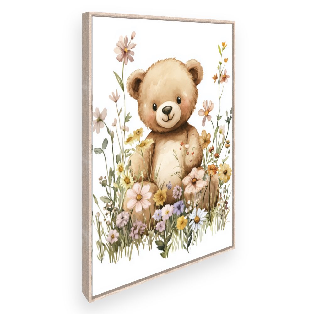 Tableau imprimé pour enfants 'Ours dans fleurs'