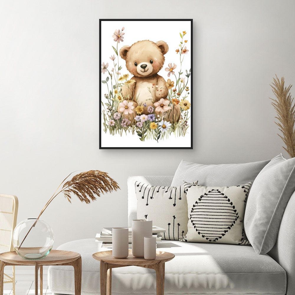 Tableau imprimé pour enfants 'Ours dans fleurs'