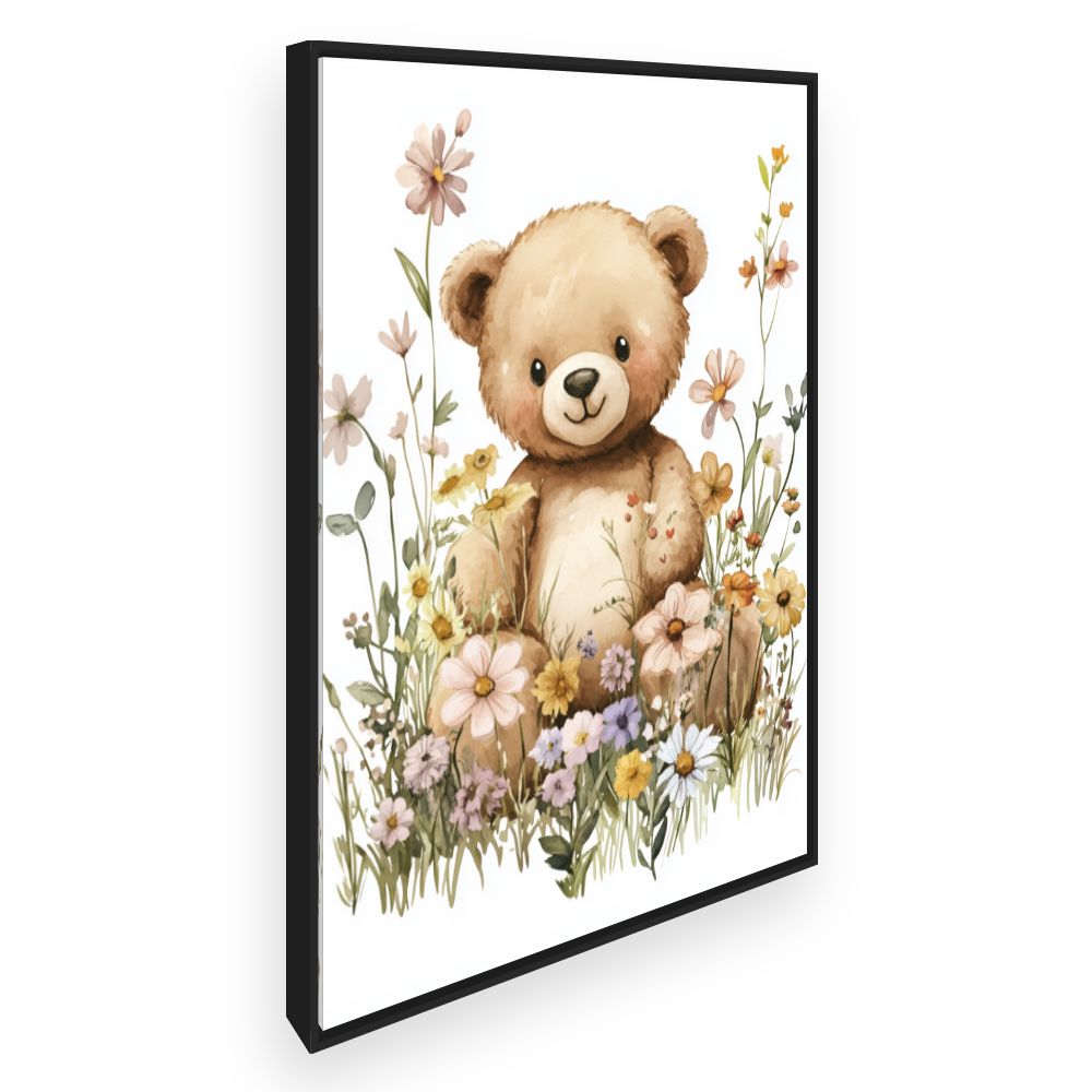 Tableau imprimé pour enfants 'Ours dans fleurs'
