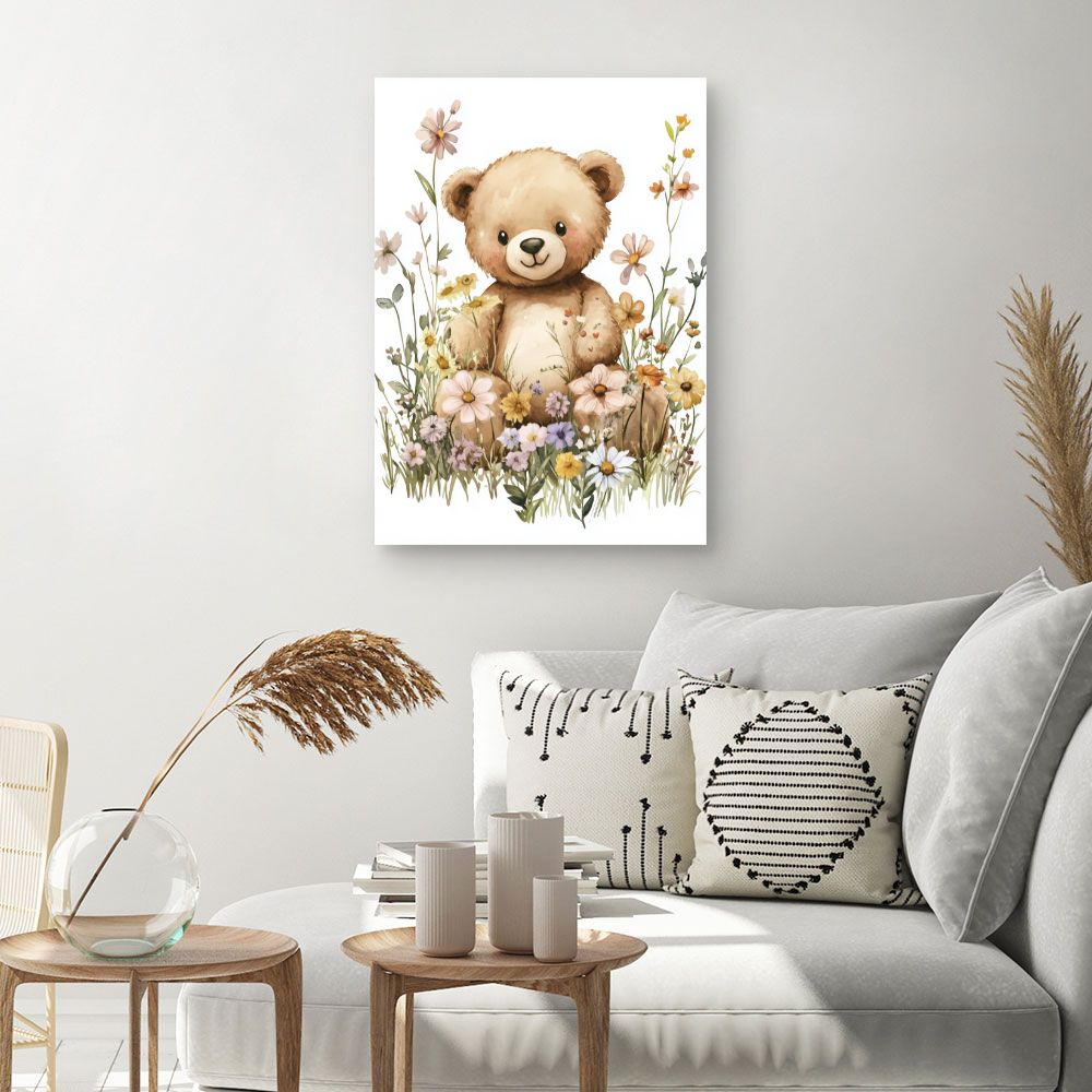 Tableau imprimé pour enfants 'Ours dans fleurs'