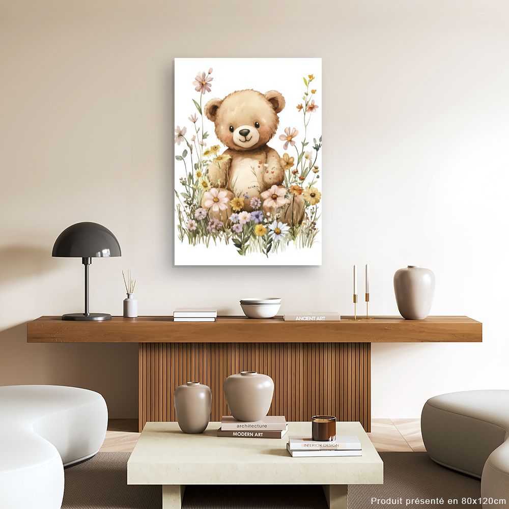 Tableau imprimé pour enfants 'Ours dans fleurs'