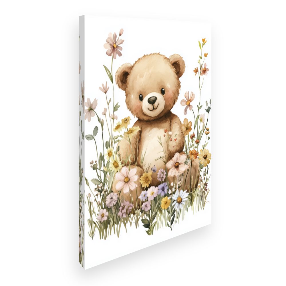 Tableau imprimé pour enfants 'Ours dans fleurs'