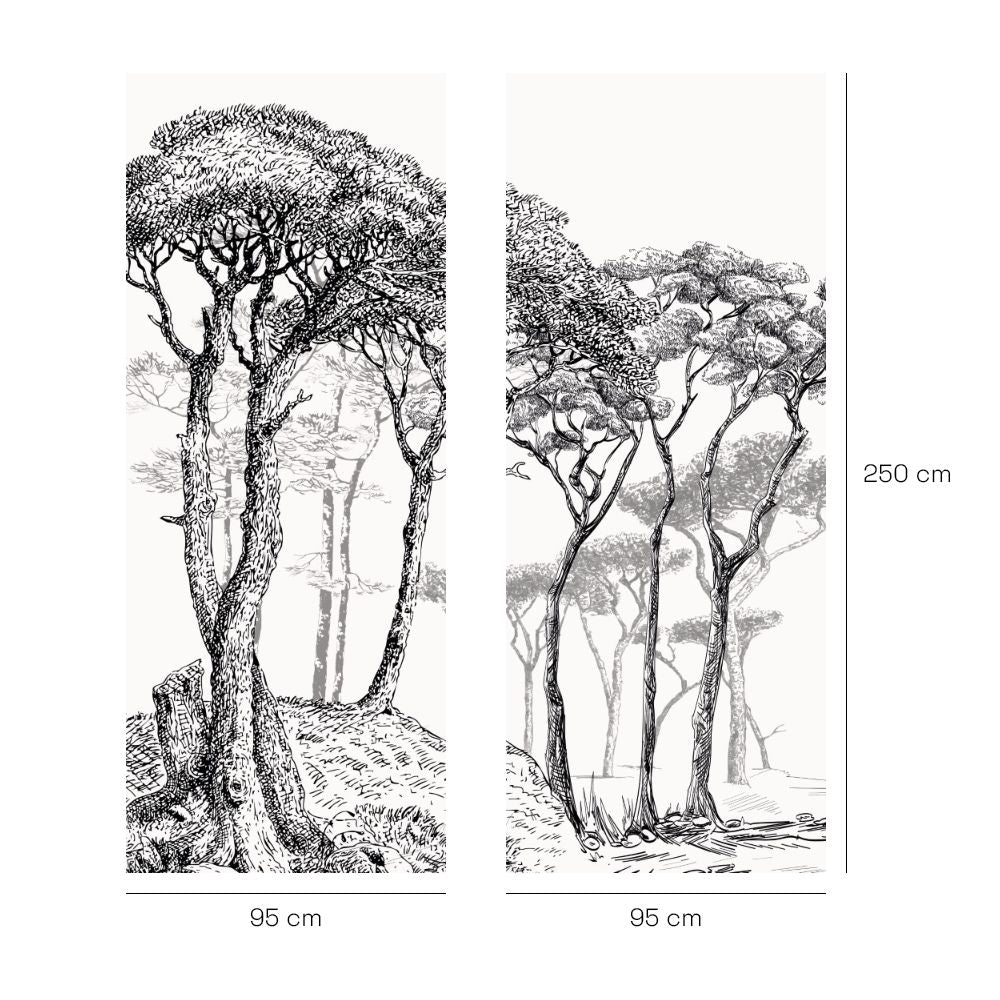 Papier peint "Forêt naturelle dessinée"