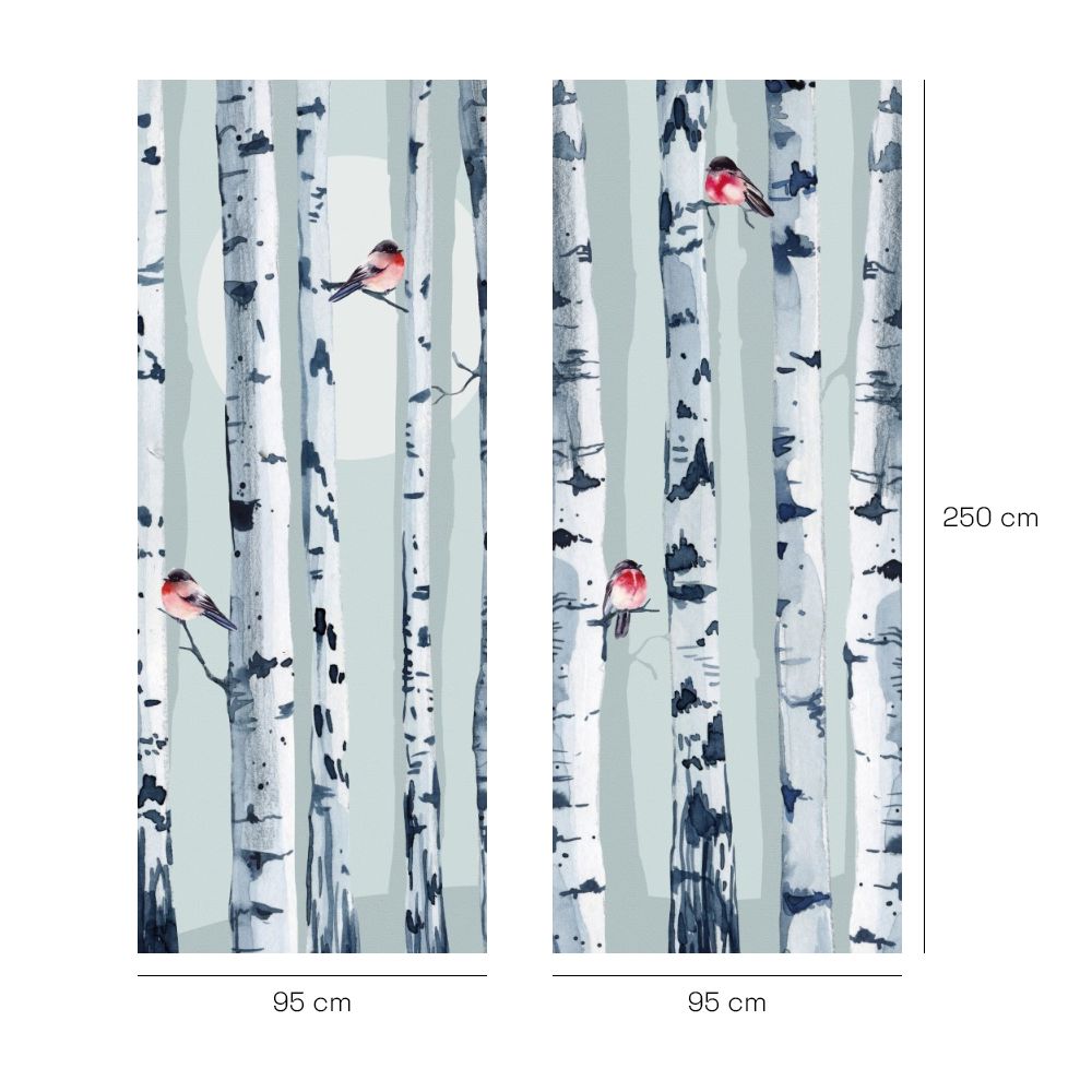 Papier peint "Oiseaux et bouleaux"