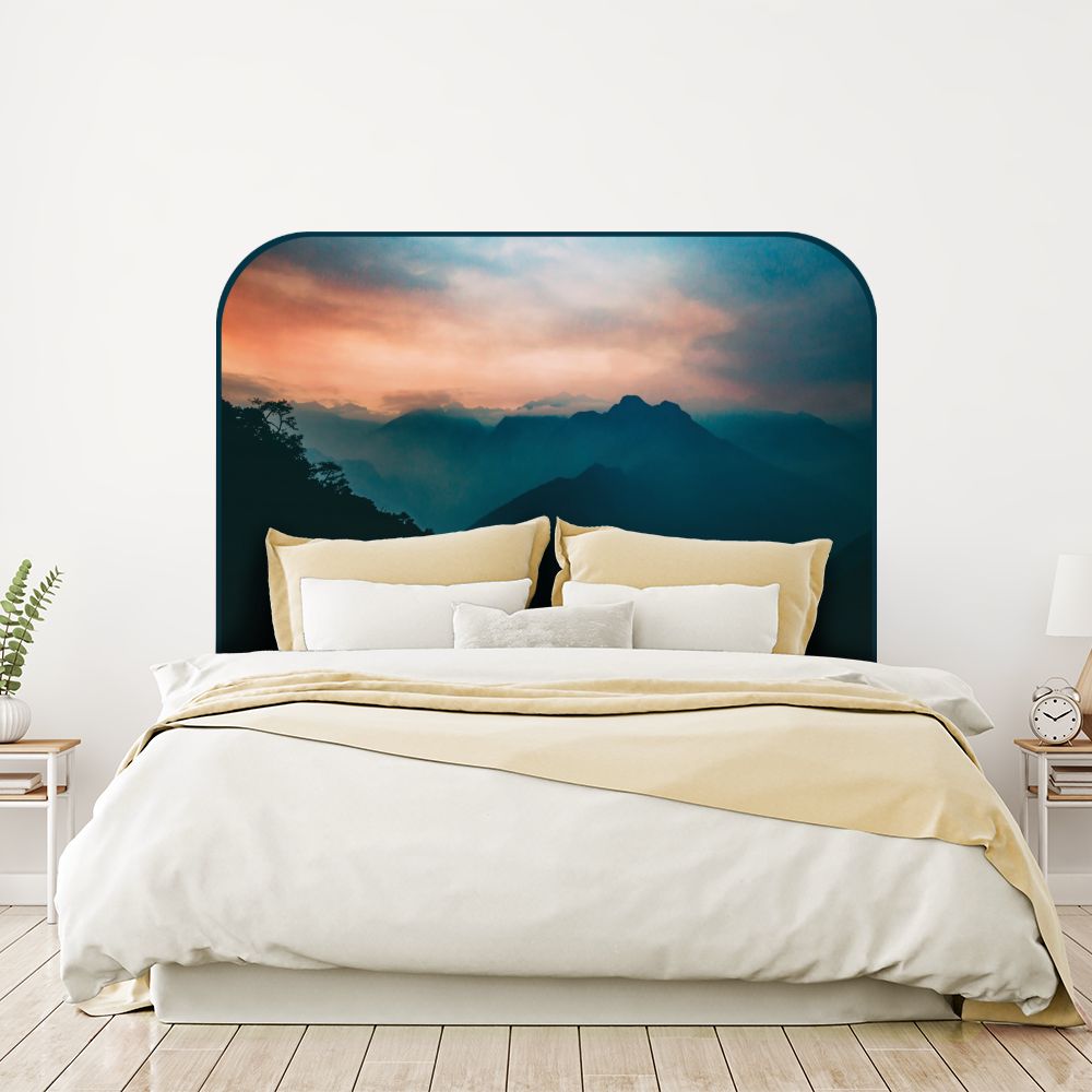 Tête de lit montagnes – bleu – 180 × 95 cm