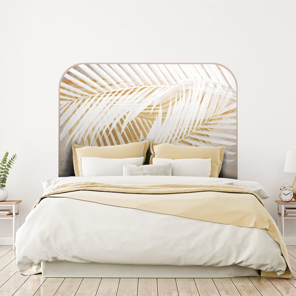 Tête de lit feuilles tropicales – doré – 180 × 95 cm
