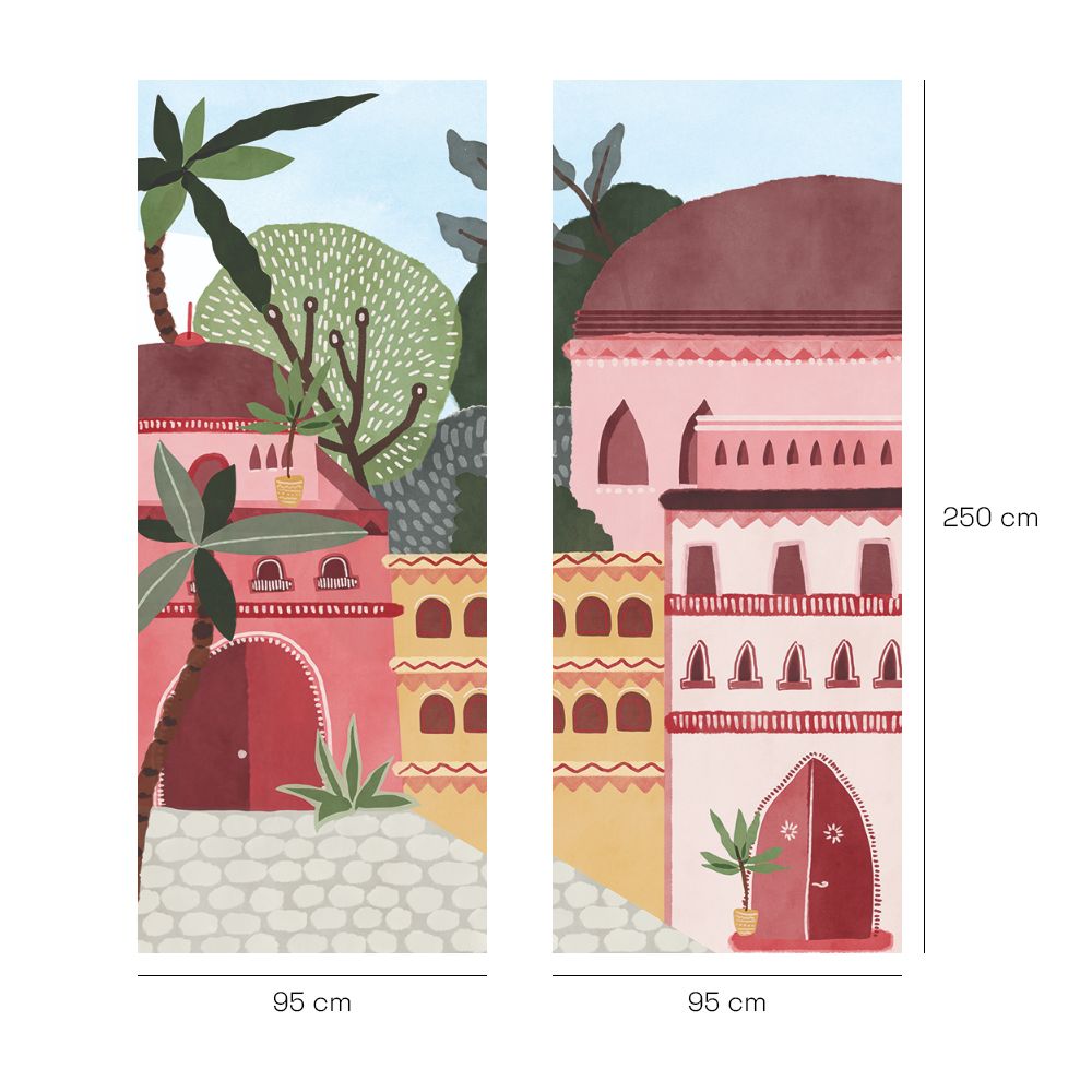 Papier peint "Bâtiments exotiques colorés"