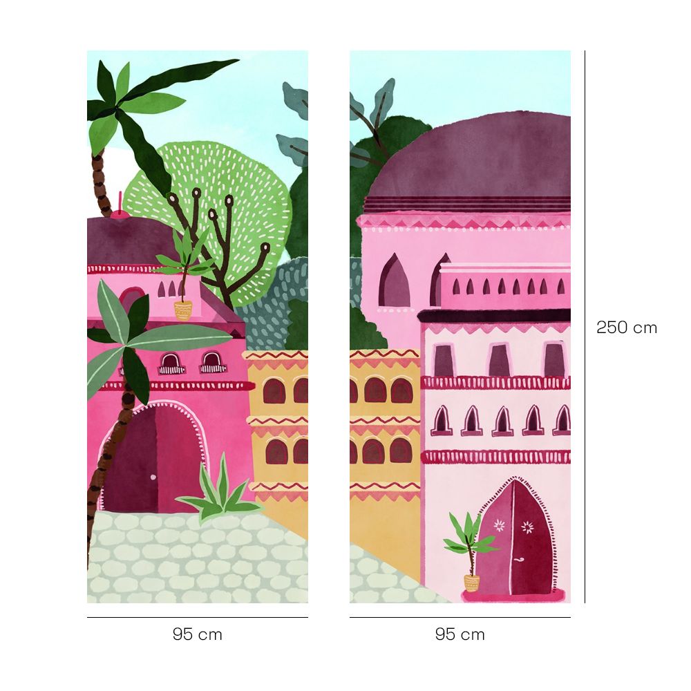 Papier peint "Bâtiments exotiques colorés"