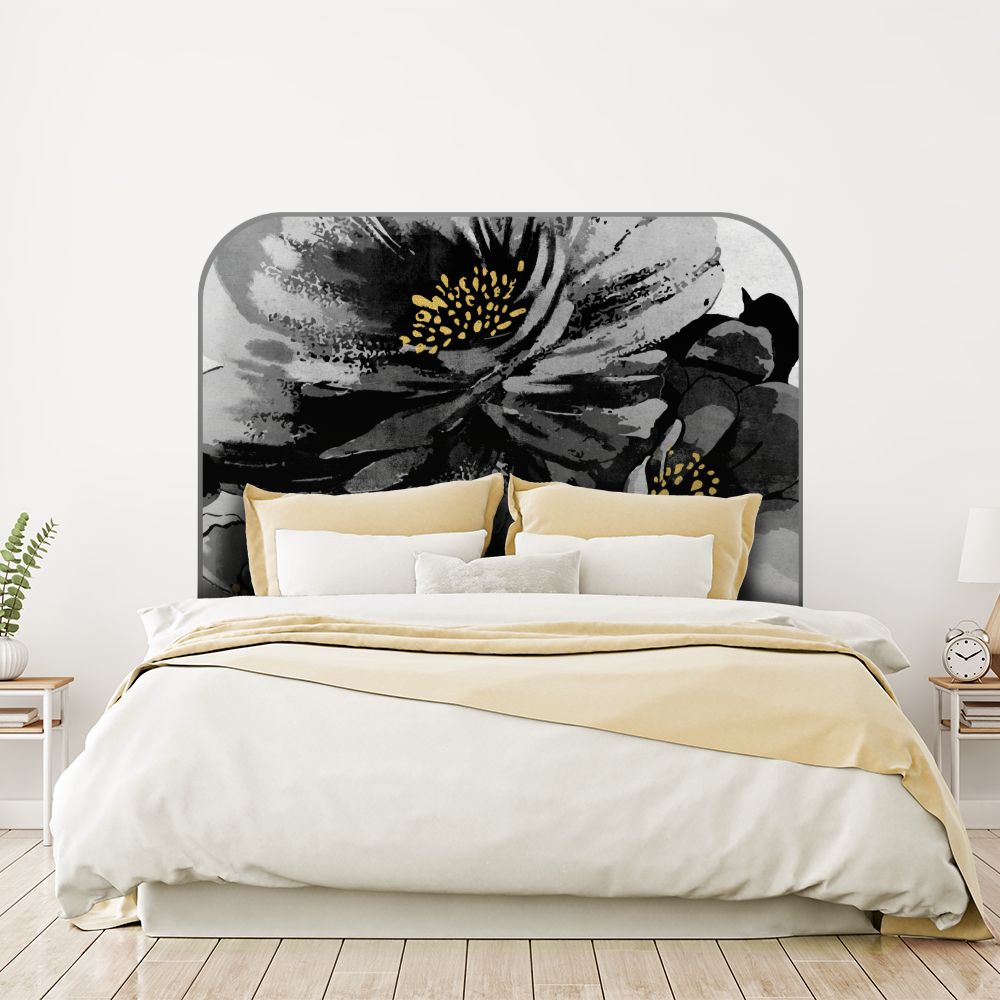 Tête de lit fleurs – gris – 180 × 95 cm