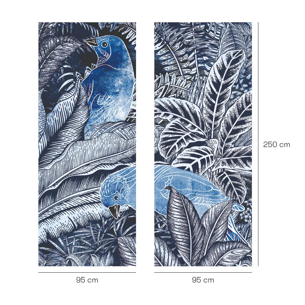 Papier peint "Oiseaux exotiques bleus"