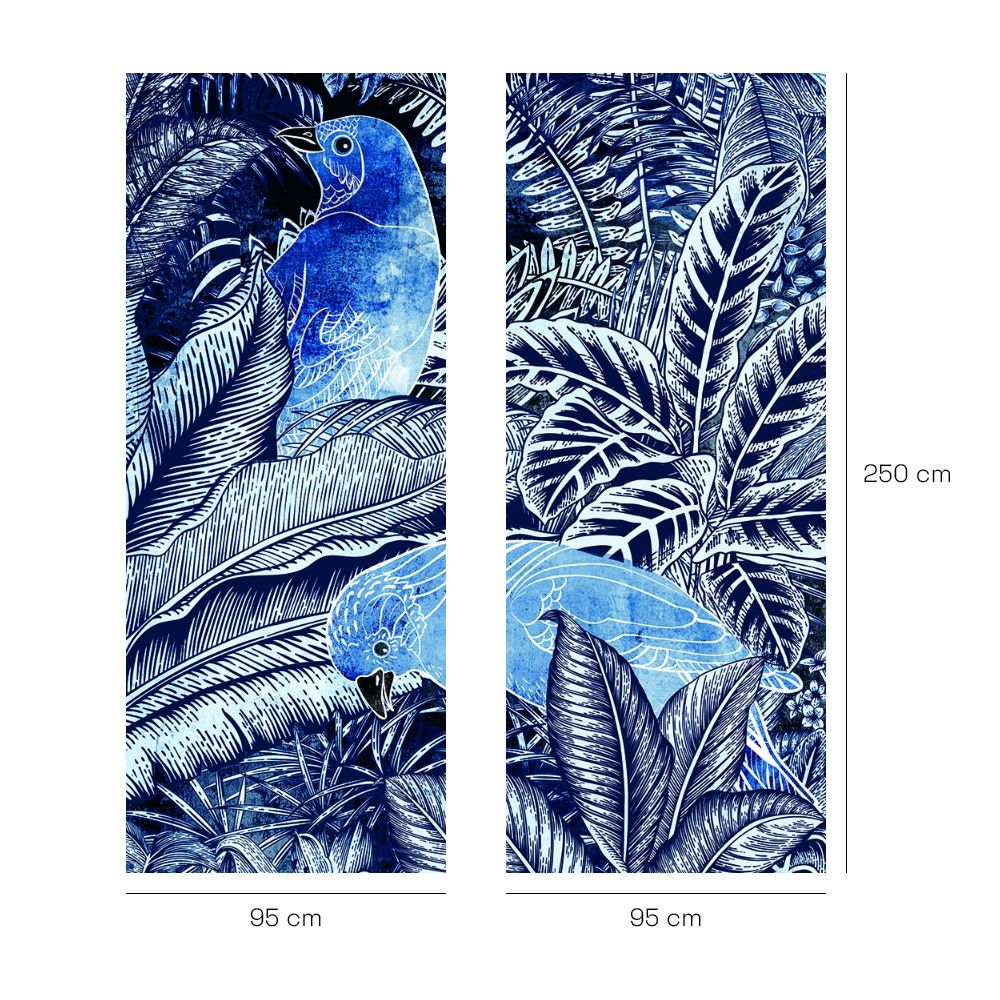 Papier peint "Oiseaux exotiques bleus"