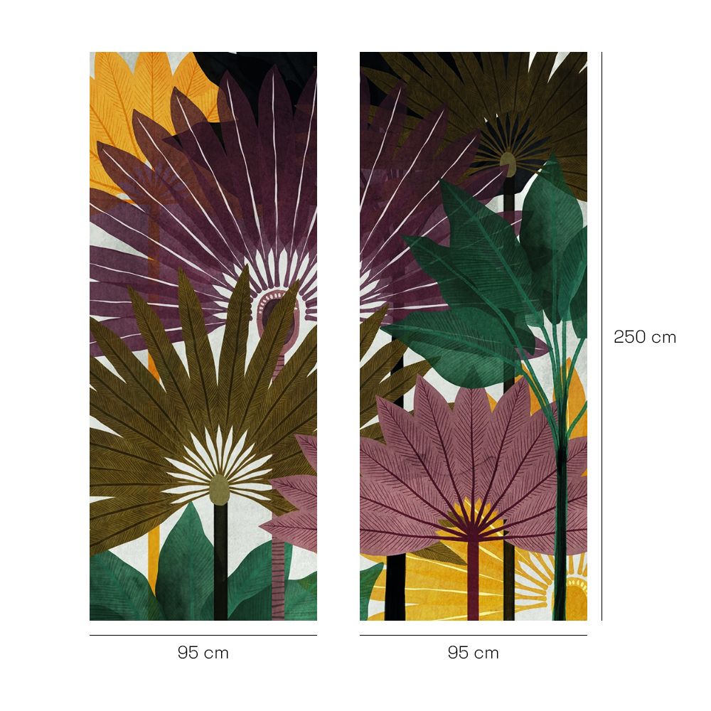 Papier peint "Feuilles tropicales colorées"