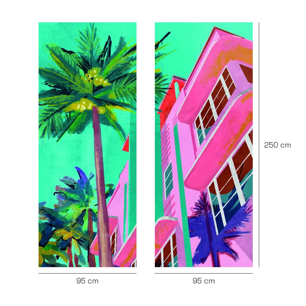Papier peint "Édifice tropical coloré"