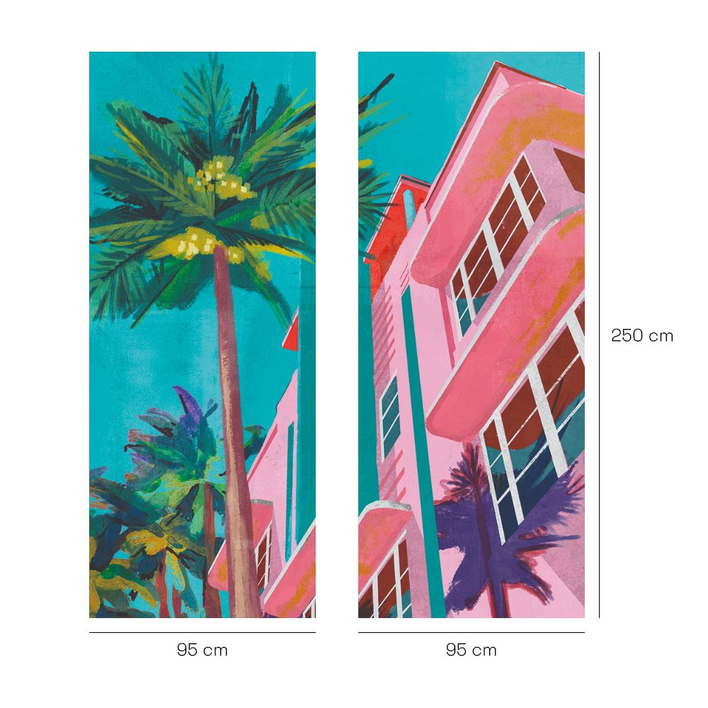 Papier peint "Édifice tropical coloré"