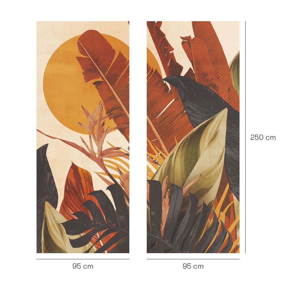 Papier peint "Feuilles tropicales colorées"