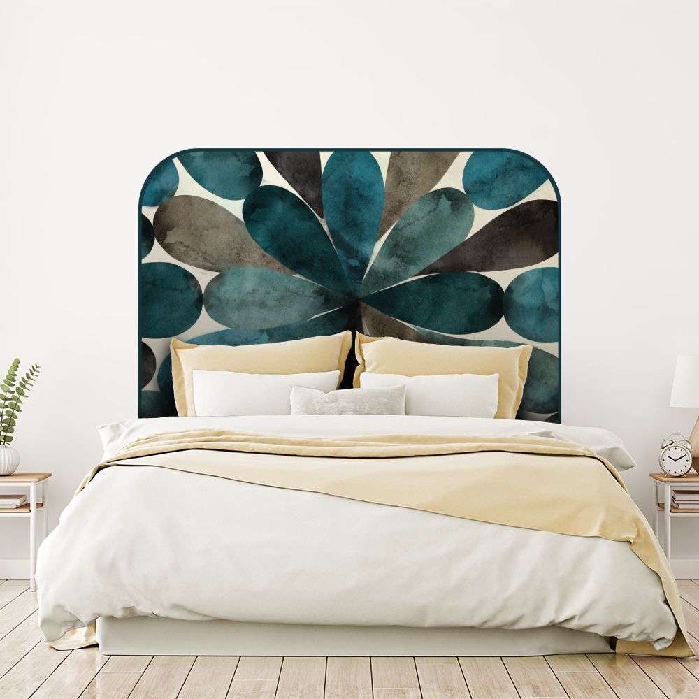 Tête de lit motif floral – bleu – 180 × 95 cm