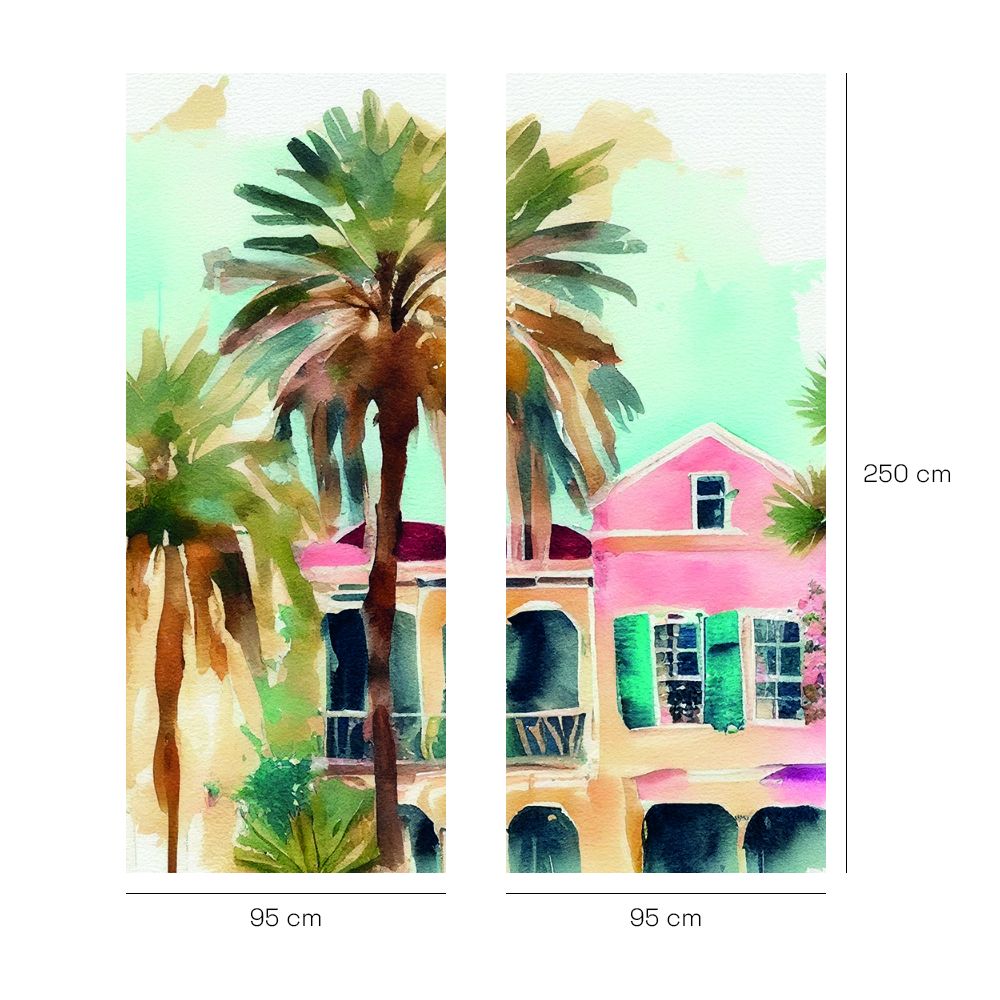Papier peint "Maisons et palmiers"