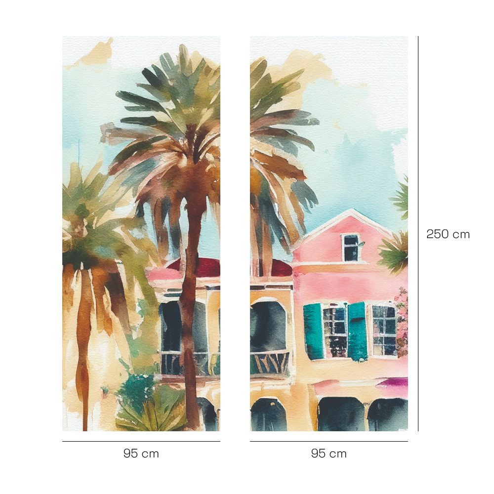 Papier peint "Maisons et palmiers"
