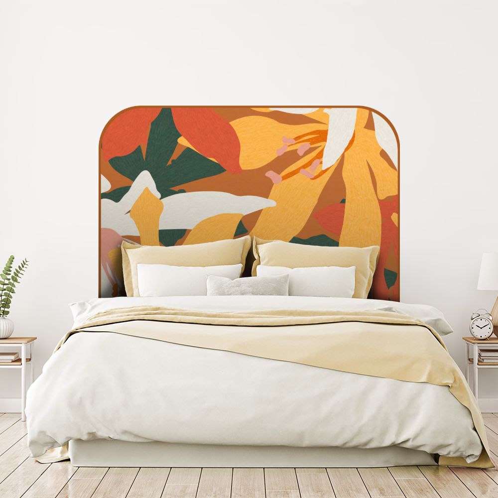 Tête de lit fleurs – orange – 180 × 95 cm
