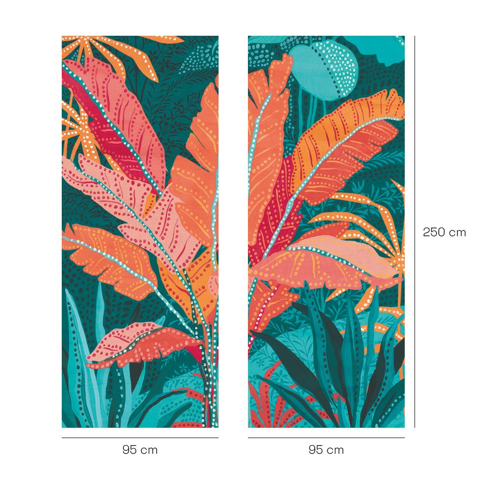 Papier peint "Feuilles exotiques colorées"