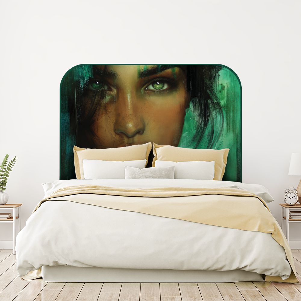 Tête de lit visage – vert – 180 × 95 cm