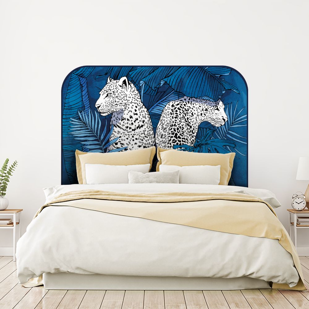 Tête de lit léopards – bleu – 180 × 95 cm