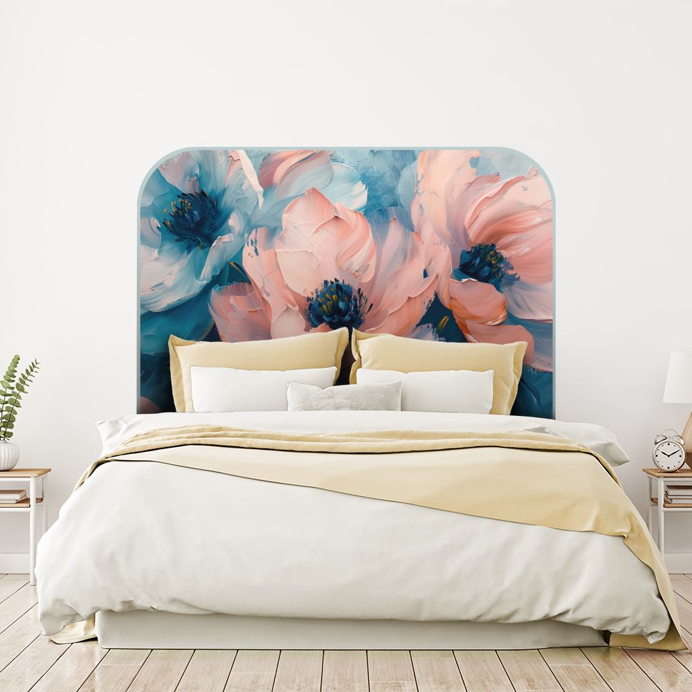 Tête de lit fleurs – bleu – 180 × 95 cm