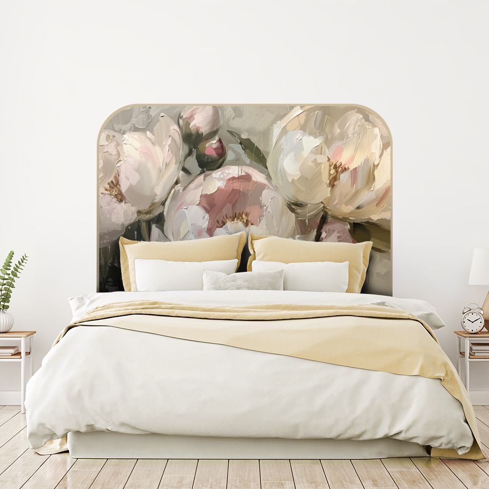 Tête de lit fleurs – beige – 180 × 95 cm