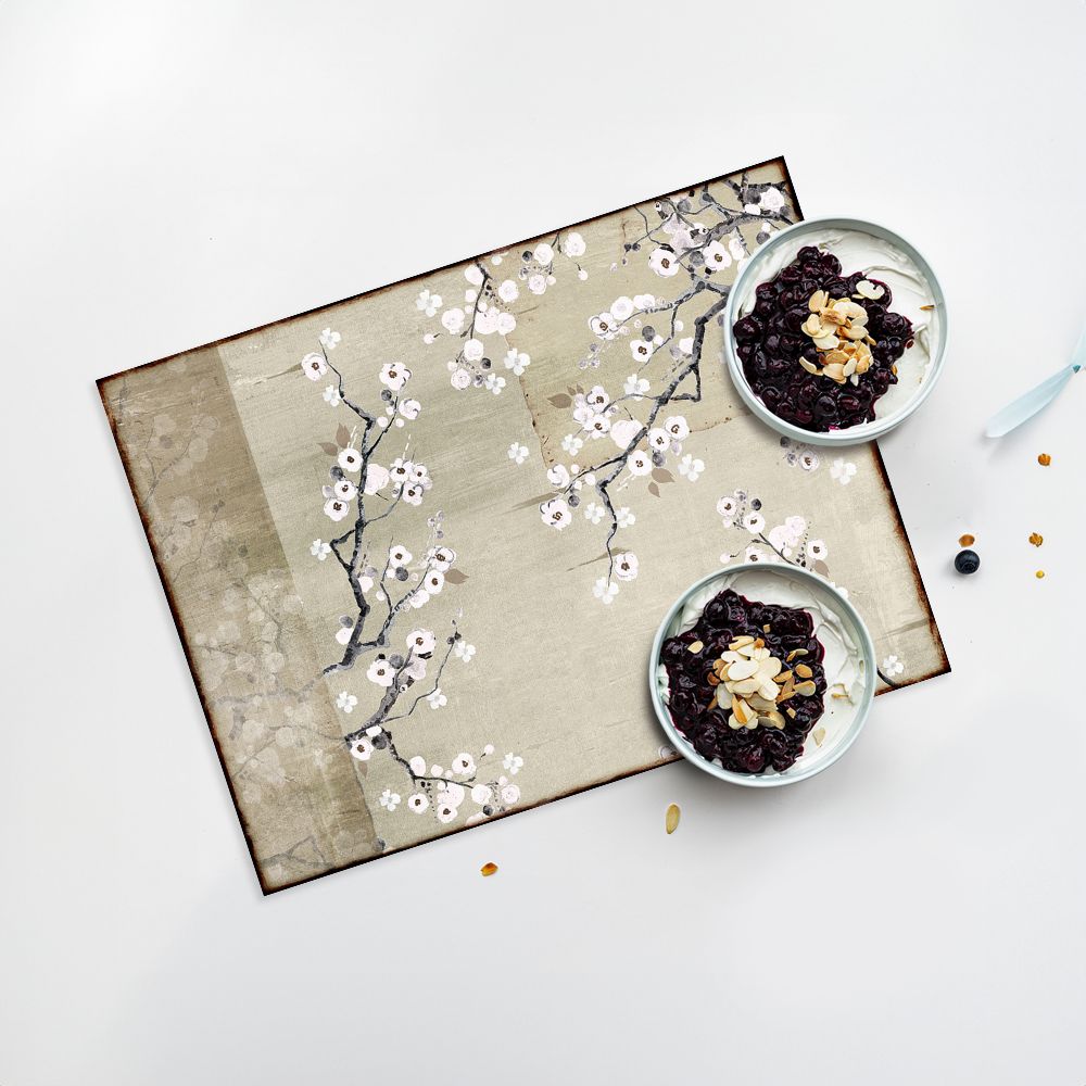 Lot de 4 sets de table en vinyle / Branches fleuries
