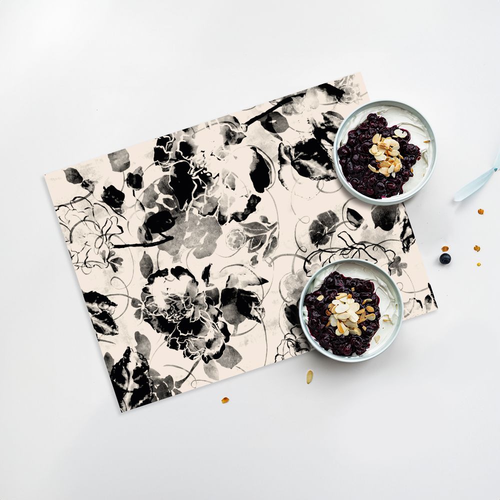 Lot de 4 sets de table en vinyle / Motif floral abstrait