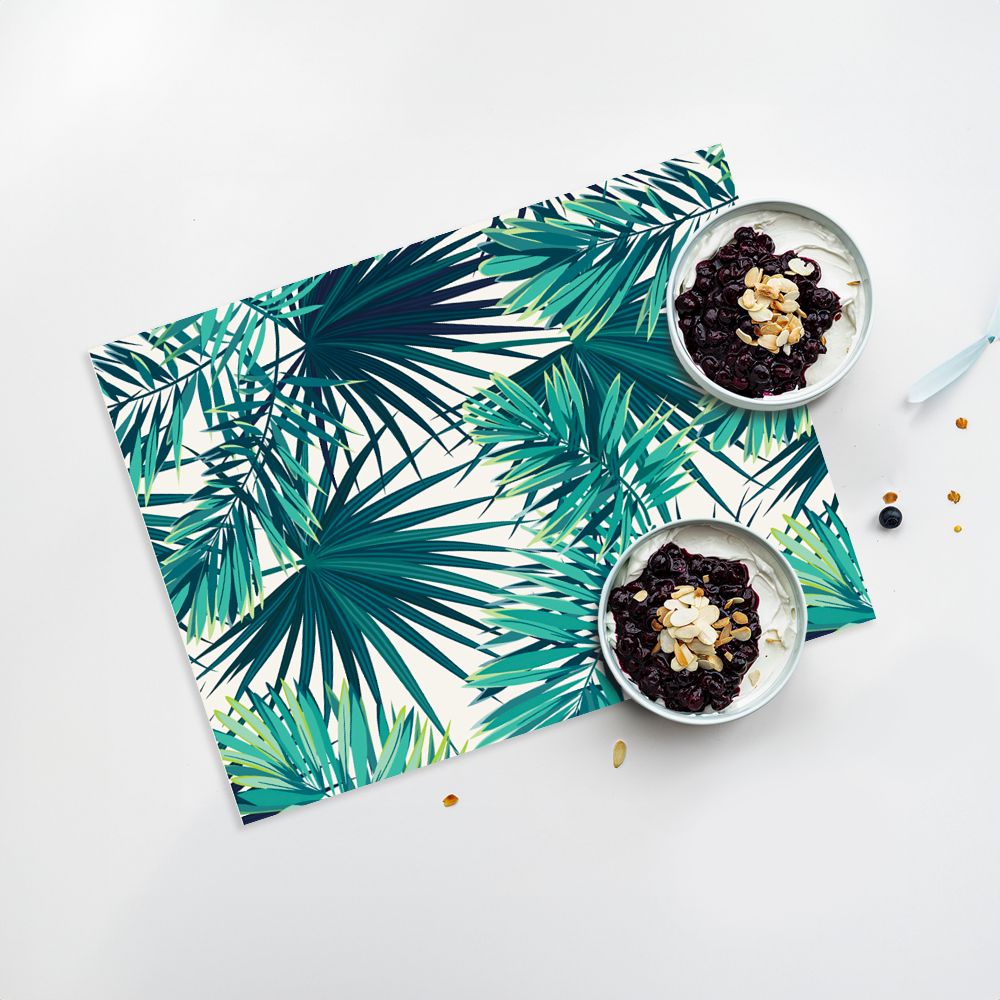 Lot de 4 sets de table en vinyle / Feuilles tropicales