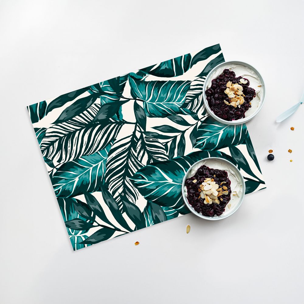 Lot de 4 sets de table en vinyle / Feuilles tropicales