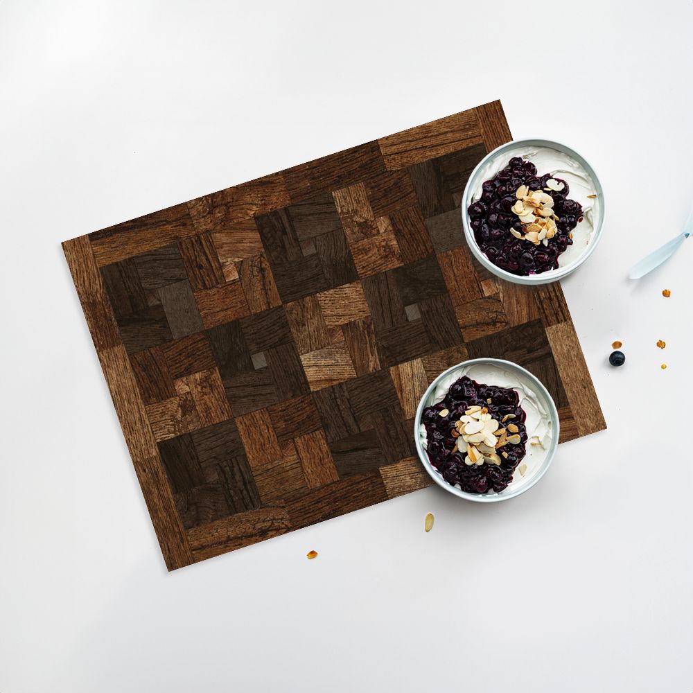 Lot de 4 sets de table en vinyle / Motif de bois en mosaïque