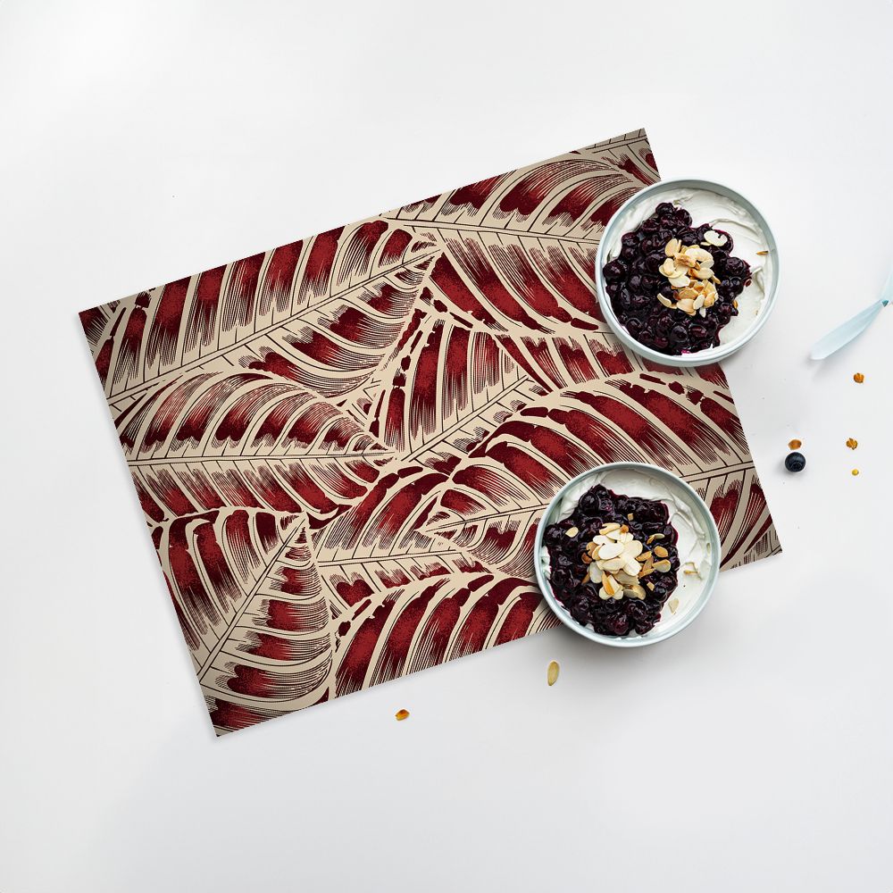 Lot de 4 sets de table en vinyle / Motif de feuilles