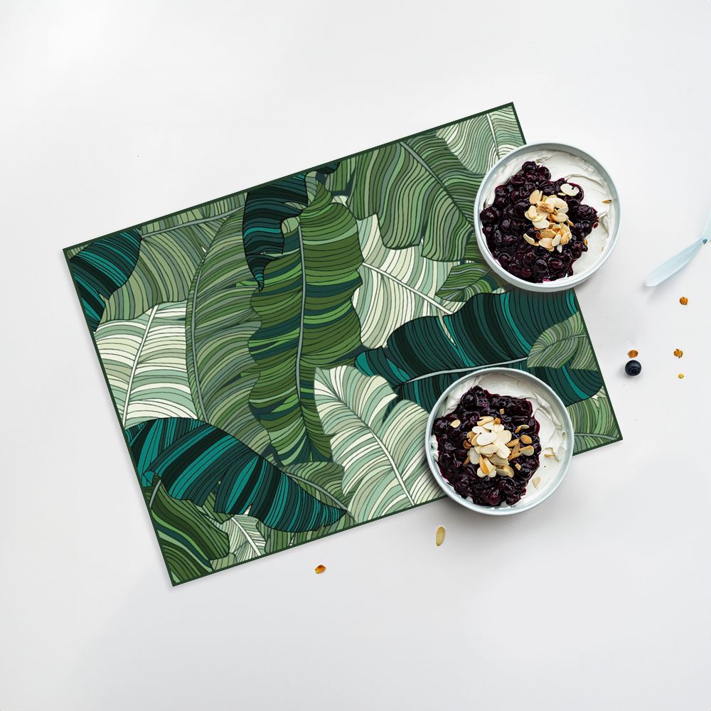 Lot de 4 sets de table en vinyle / Motif de feuilles tropicales