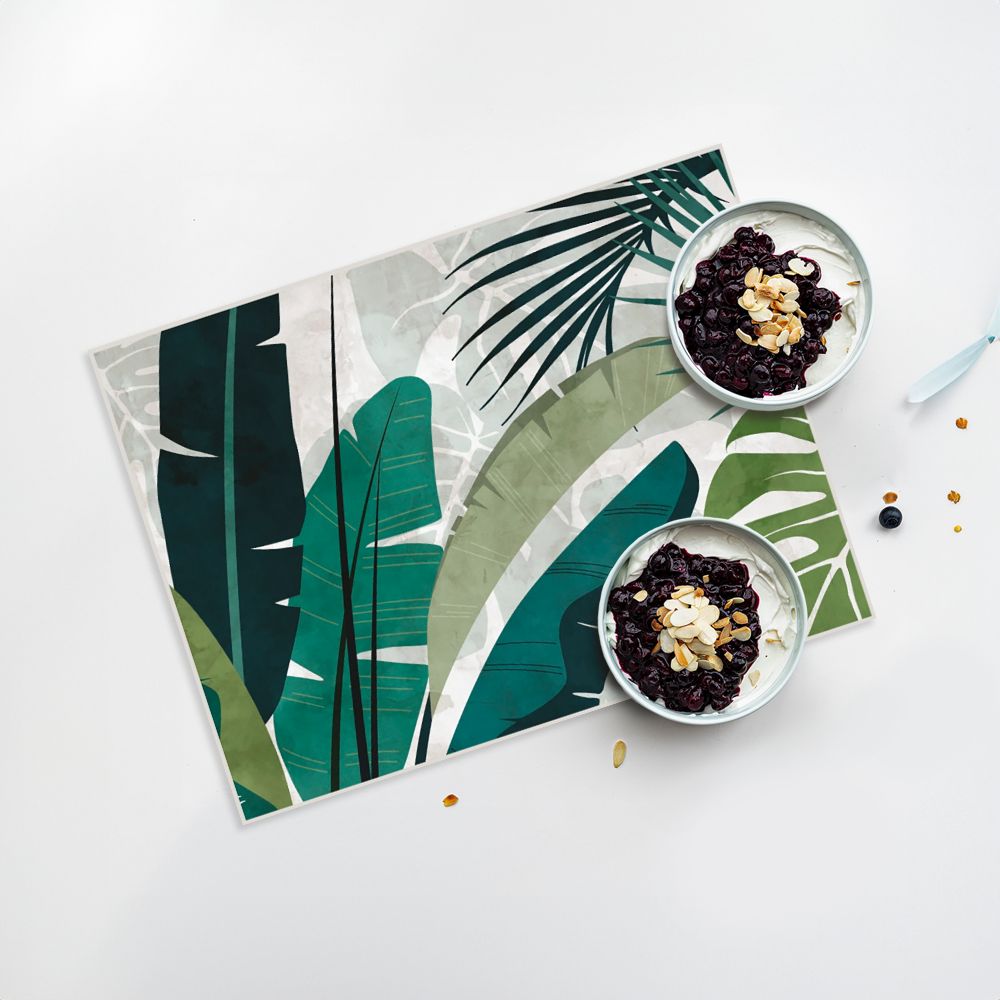Lot de 4 sets de table en vinyle / Feuilles tropicales