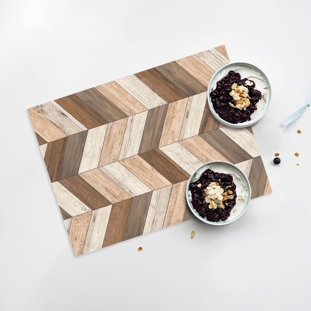 Lot de 4 sets de table en vinyle / Motif chevrons en bois