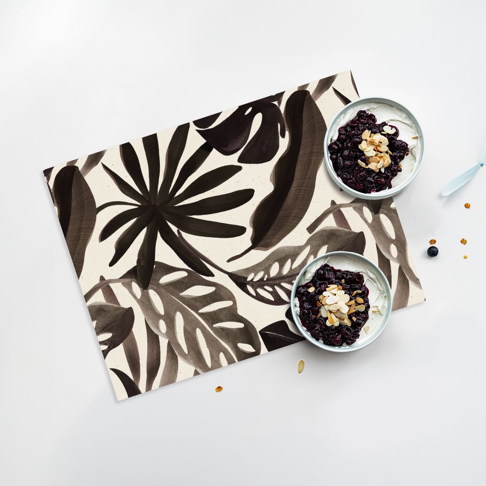 Lot de 4 sets de table en vinyle / Motif de feuilles tropicales