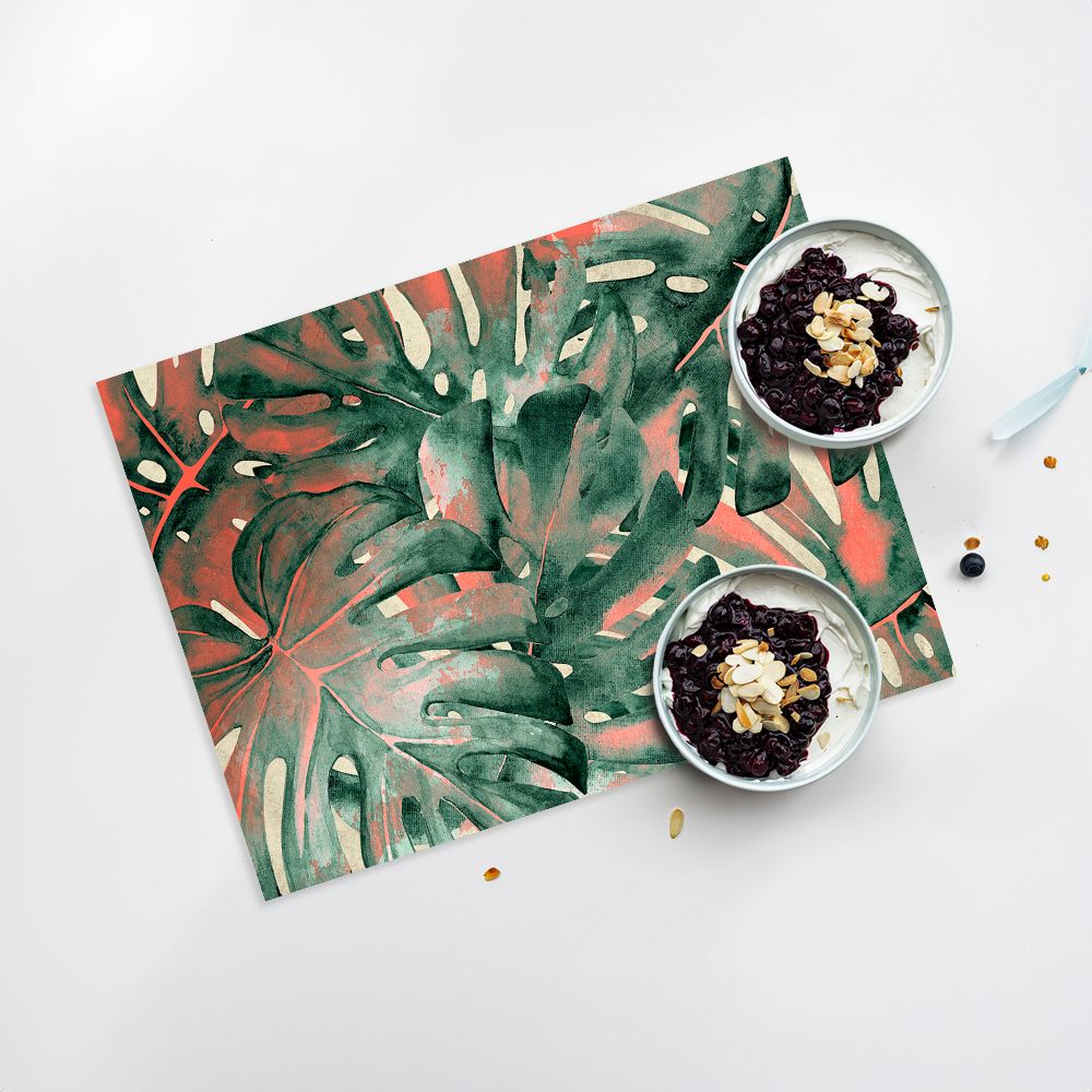 Lot de 4 sets de table en vinyle / Feuilles tropicales