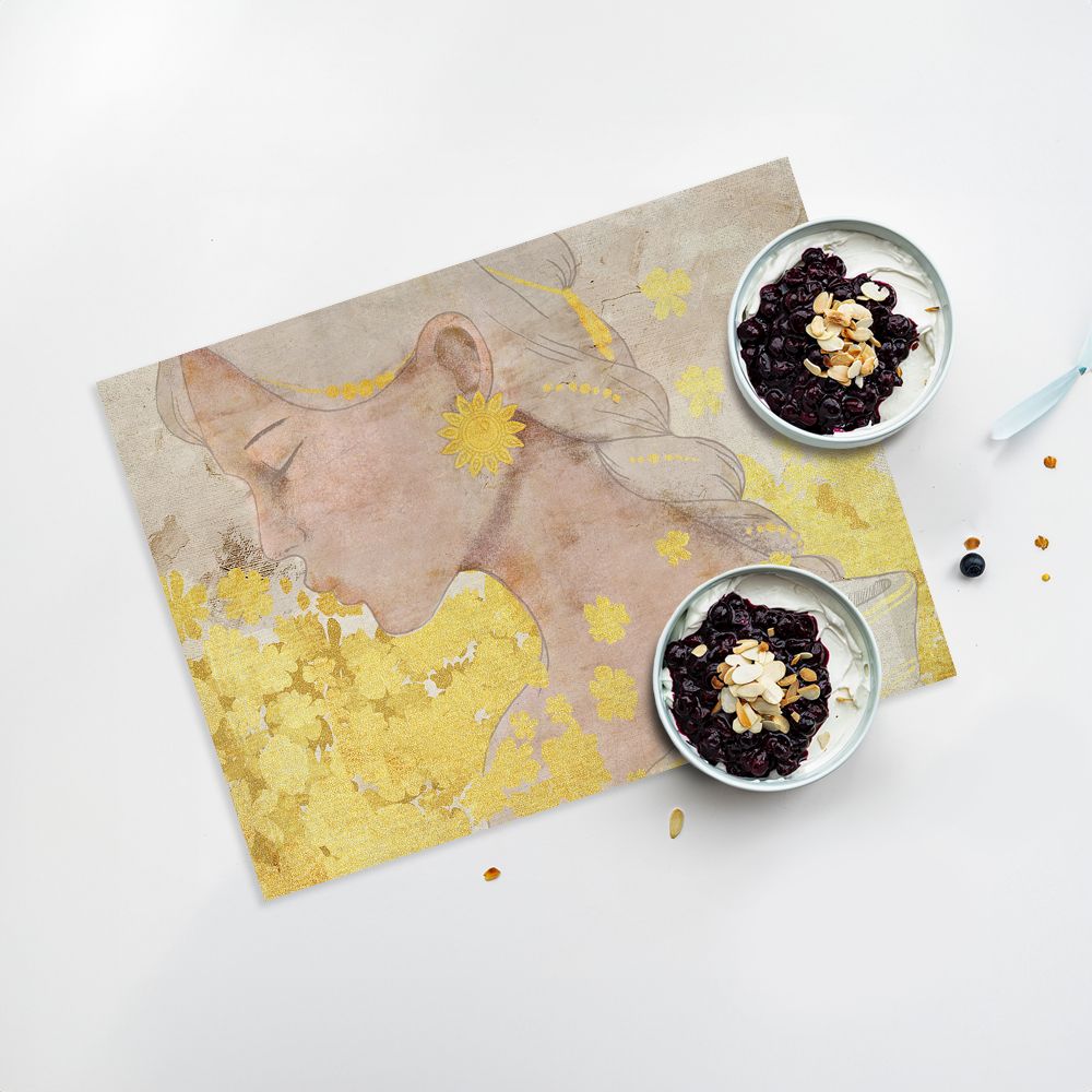 Lot de 4 sets de table en vinyle / Profil féminin avec fleurs