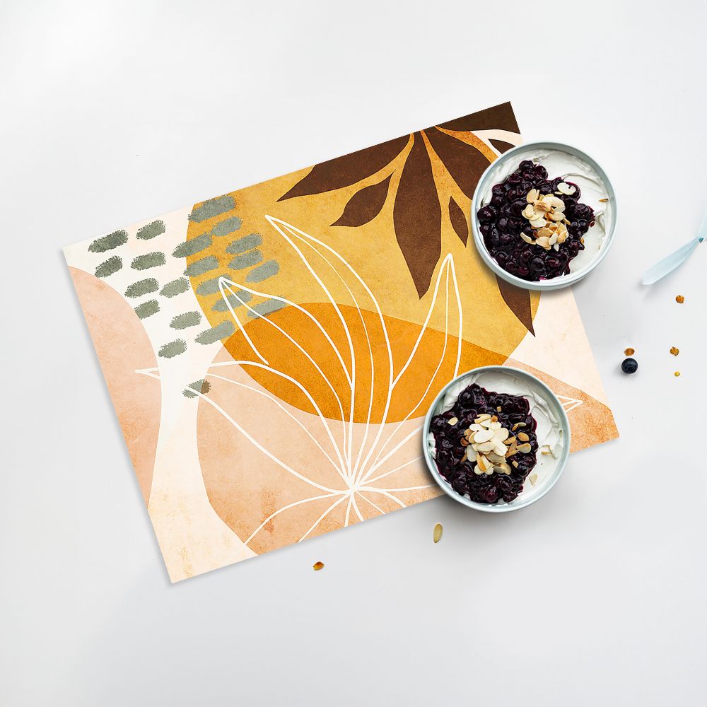 Lot de 4 sets de table en vinyle / Feuilles abstraites et motifs géométriques