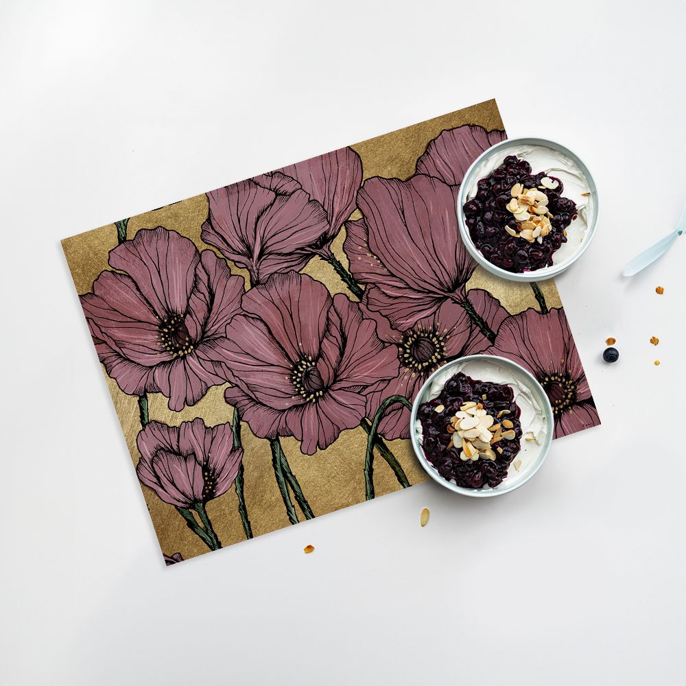 Lot de 4 sets de table en vinyle / Fleurs dessinées