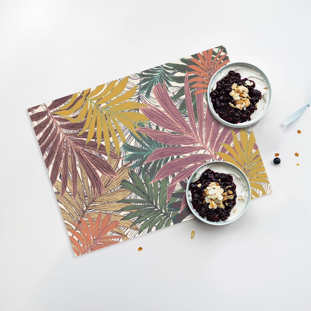 Lot de 4 sets de table en vinyle / Feuilles tropicales