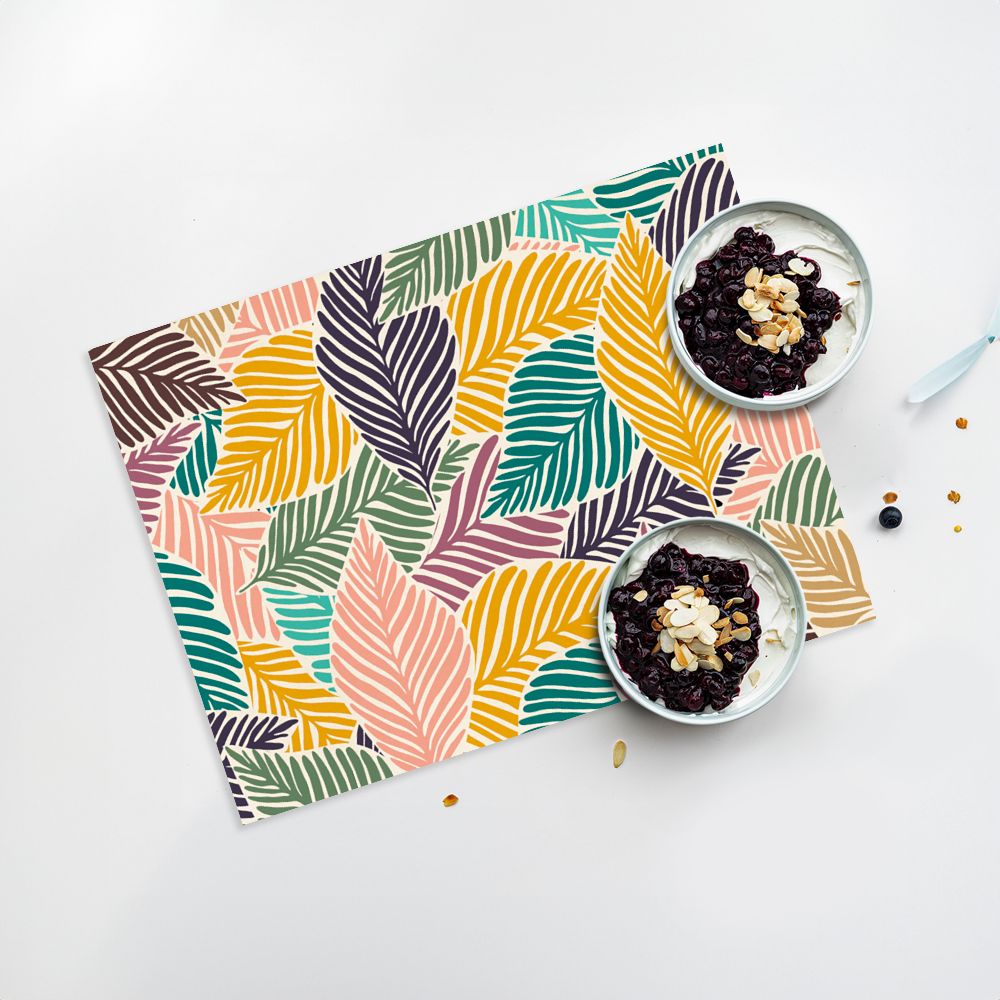 Lot de 4 sets de table en vinyle / Feuilles tropicales