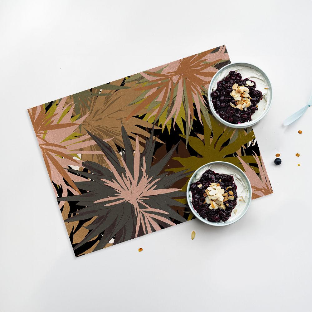Lot de 4 sets de table en vinyle / Motif de feuilles tropicales