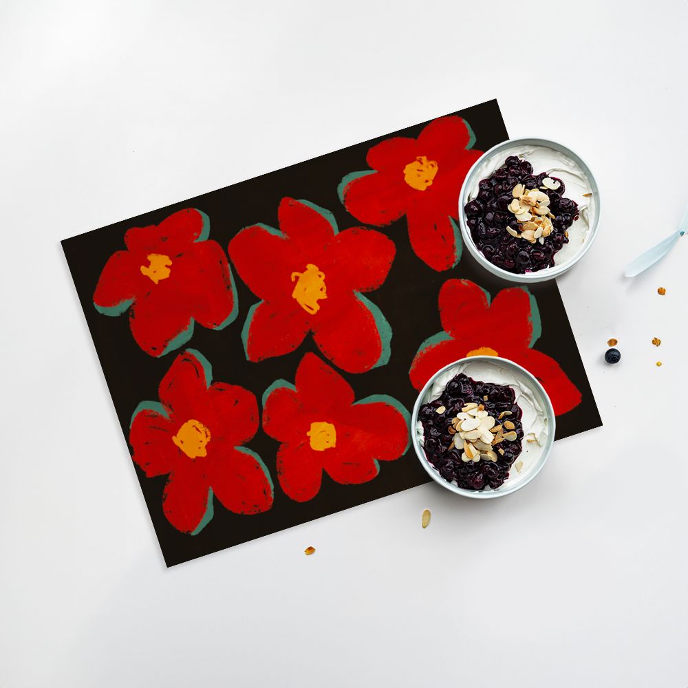 Lot de 4 sets de table en vinyle / Fleurs rouges